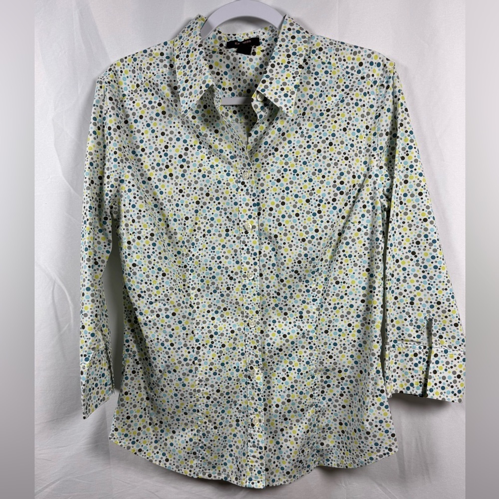 Express Women's 3/4 Sleeve Button Up Polka Dot Shirt 14